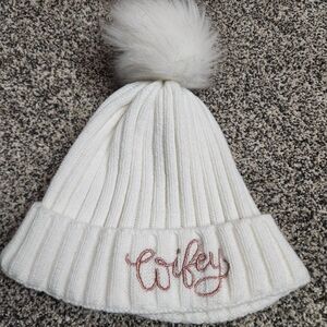 White Knit Beanie with Pom Pom
